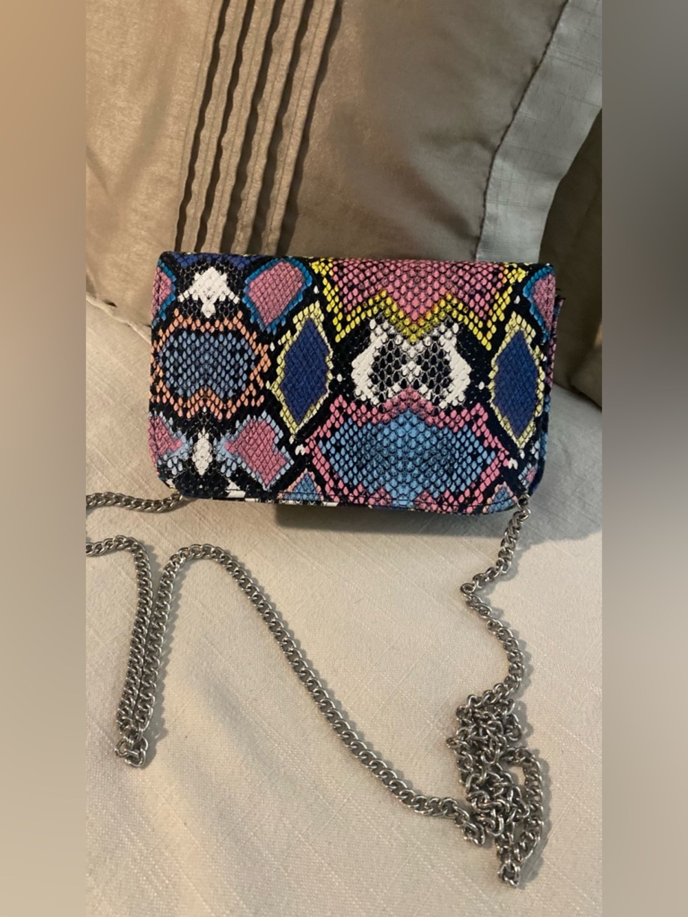 Multicolor Snakeskin-Pattern Crossbody Bag